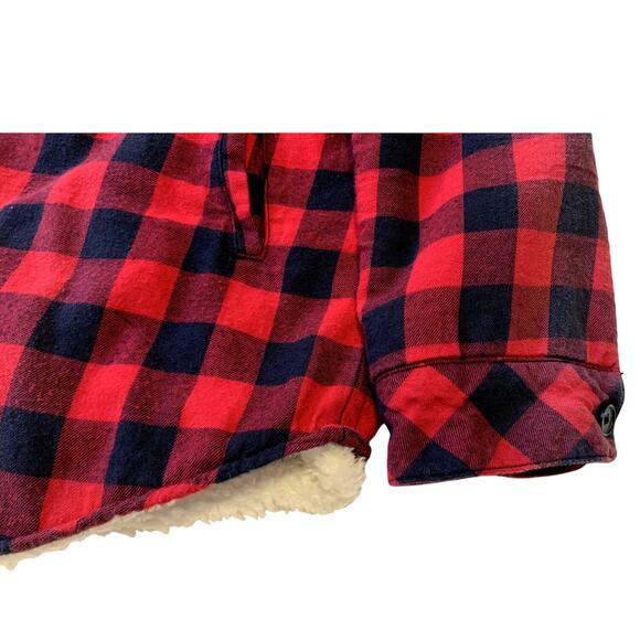 Zara Coat Jacket Women XL  Fleece Lined Flannel Buffalo Plaid Red Black Relaxed - Picture 6 of 12